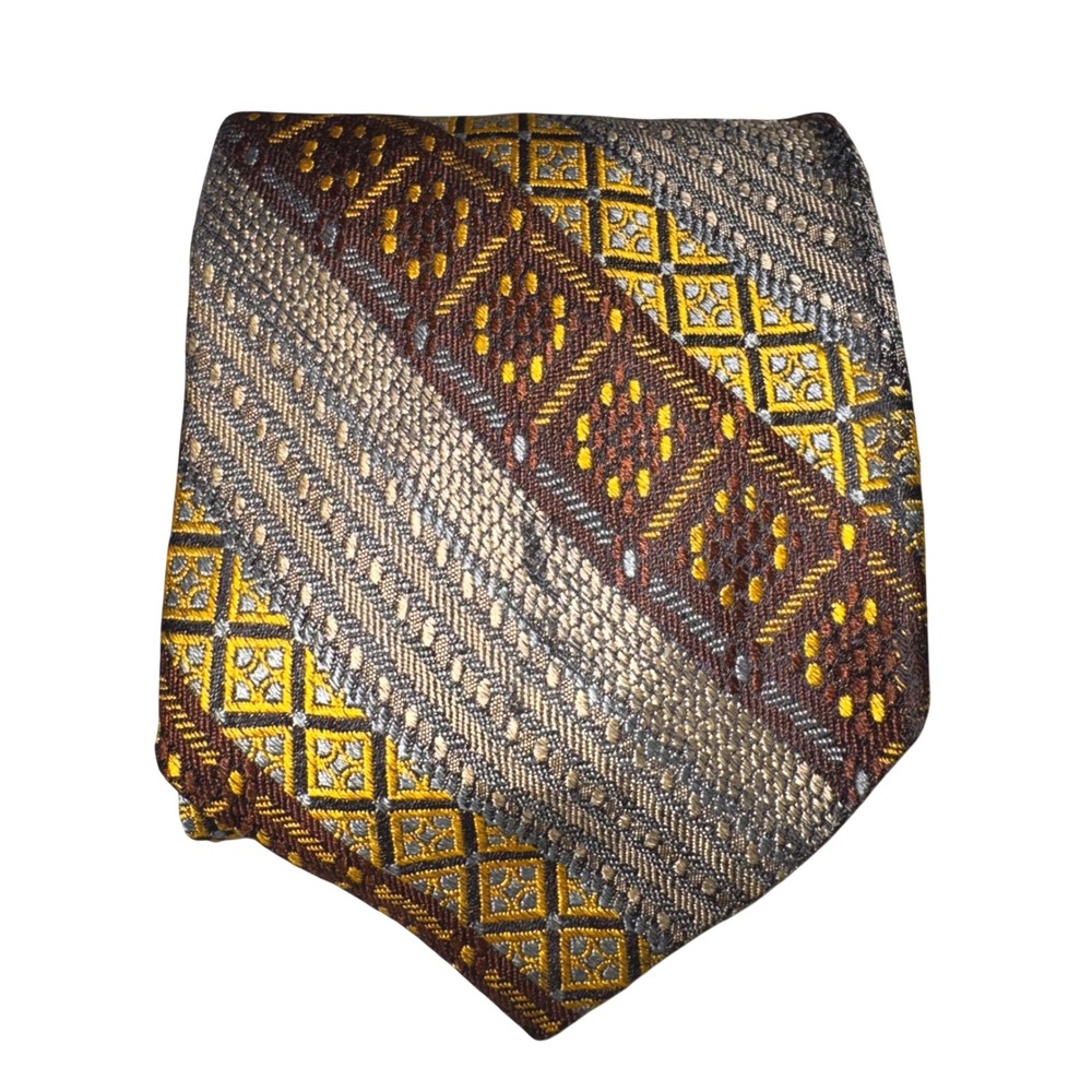 $3 BUNDLE ITEM Richman Brothers Vintage Geometric Striped Woven Tie Gold Brown
